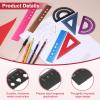 PATIKIL 4-Piece Aluminum Alloy Geometry Drawing Set, 20 cm Ruler, Protractor and Triangles, Black view 3