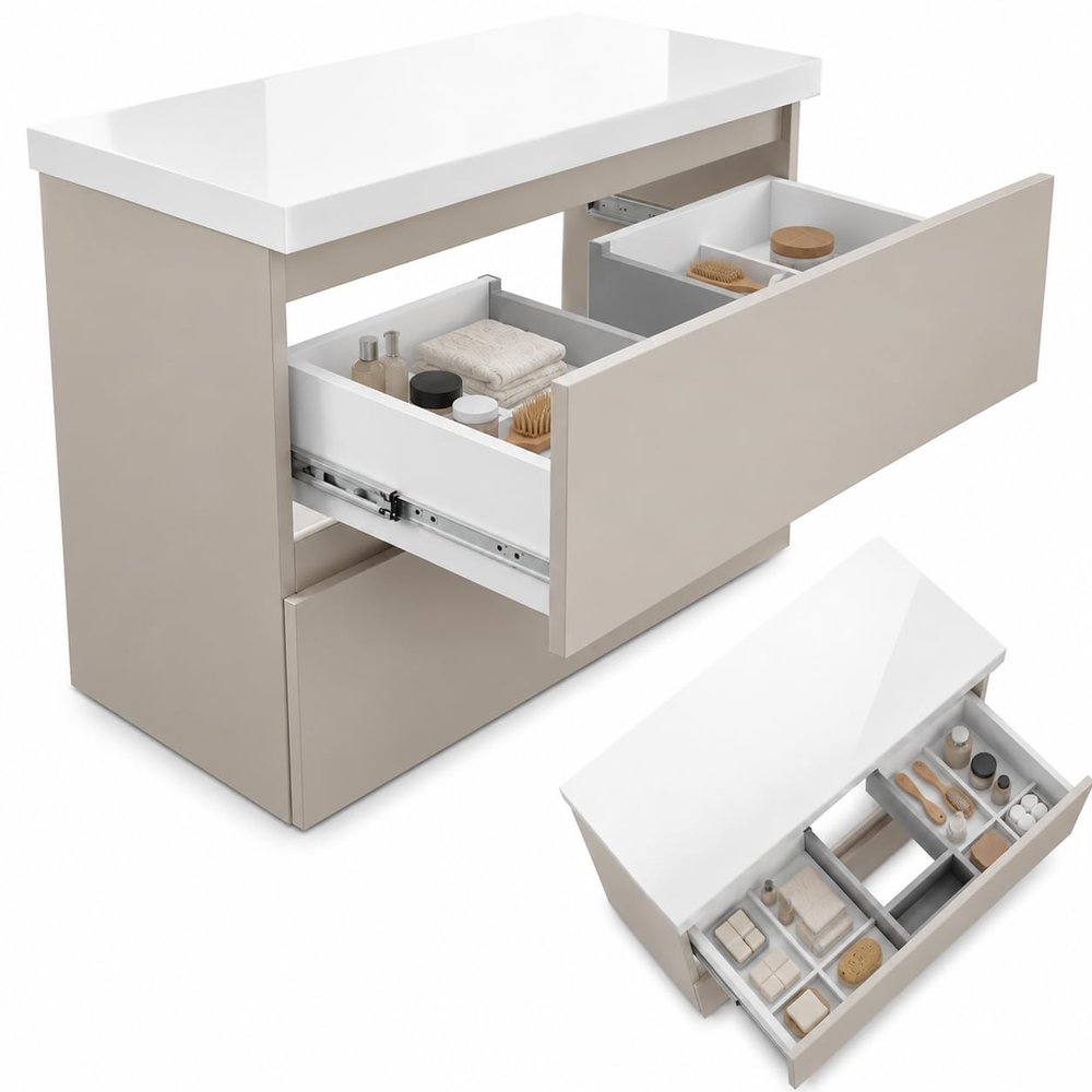 80 cm Vanity Unit with Countertop, 2 Drawers, Matte Cashmere