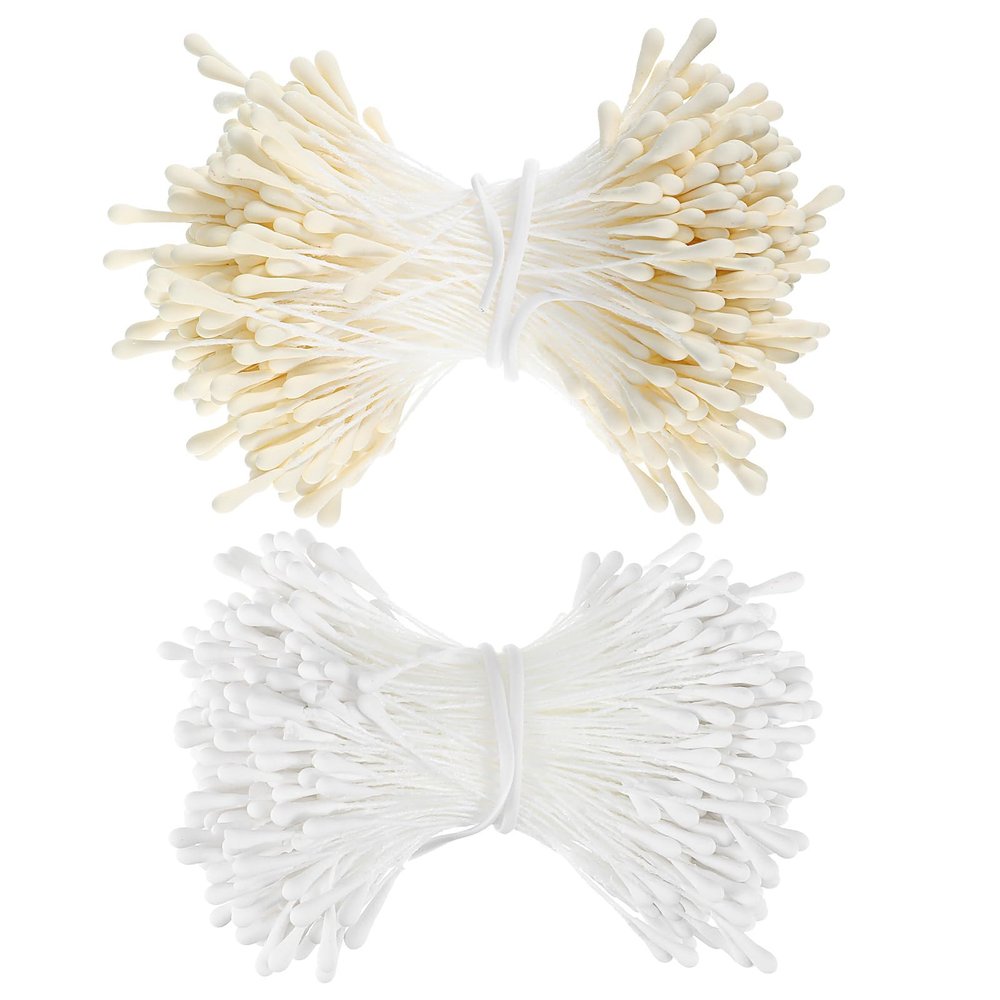 800 Pcs Pipe Cleaner Flower Stamens, 3mm x 6cm Artificial Flower Stamen in White and Cream White
