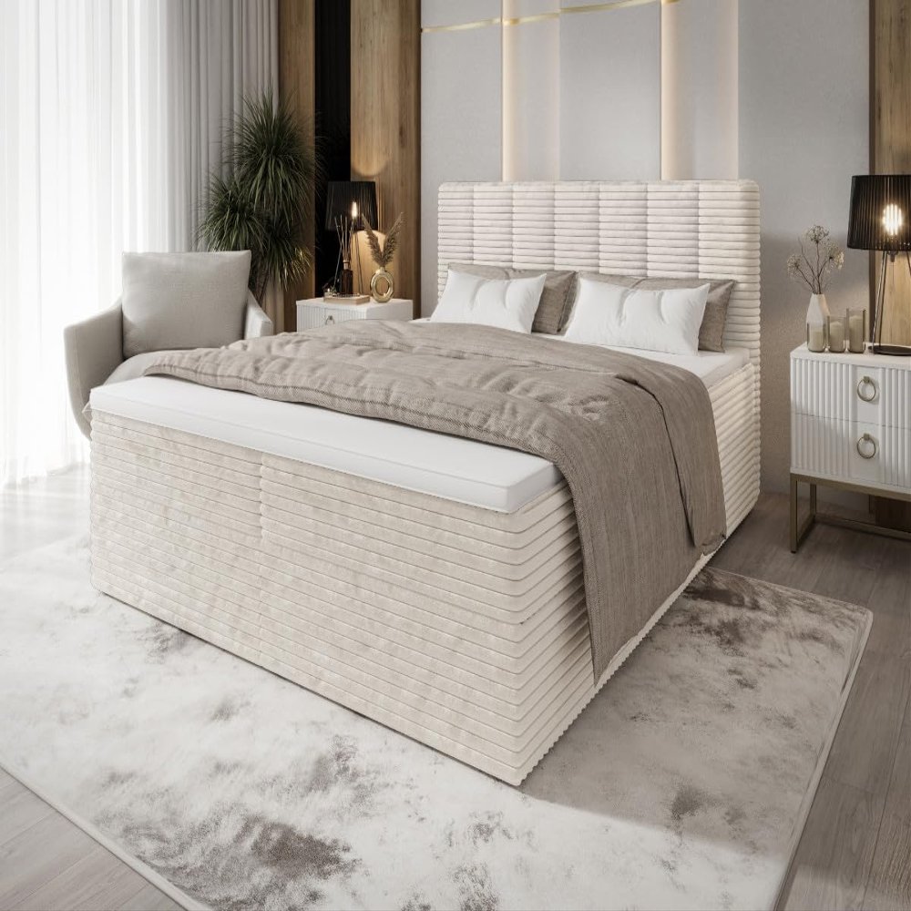 B&B HOME Tialiani Bed, Wood, Brown, 180 x 200 cm, Modern Design with Horizontal Ridges (Wei)