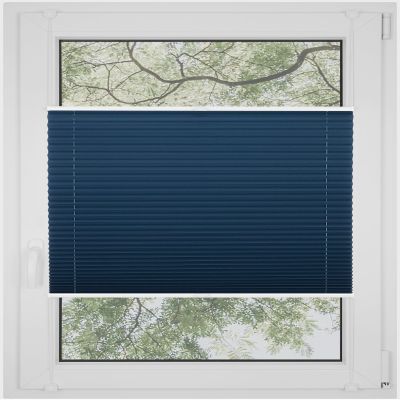 RENA No-Drill Pleated Blind for Windows and Doors, Custom-Made Blackout, Navy Blue, 105 x 220 cm