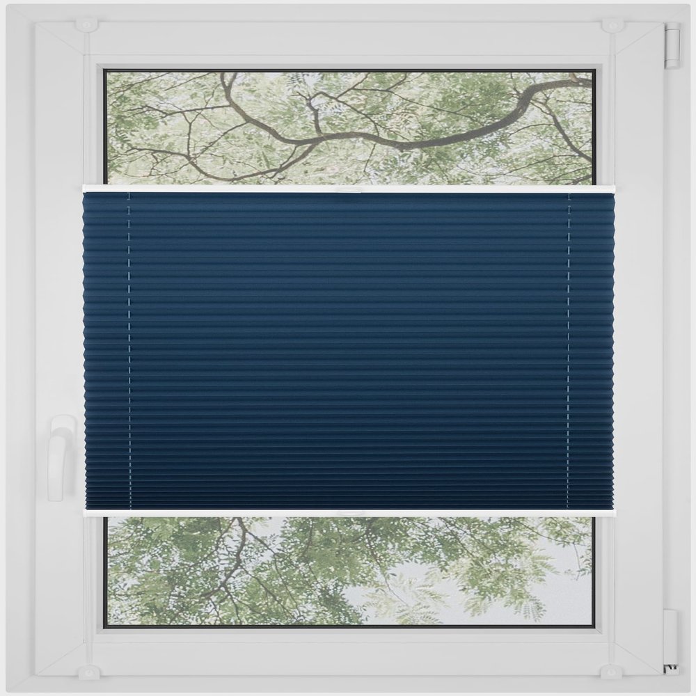 RENA No-Drill Pleated Blind for Windows and Doors, Custom-Made Blackout, Navy Blue, 105 x 220 cm
