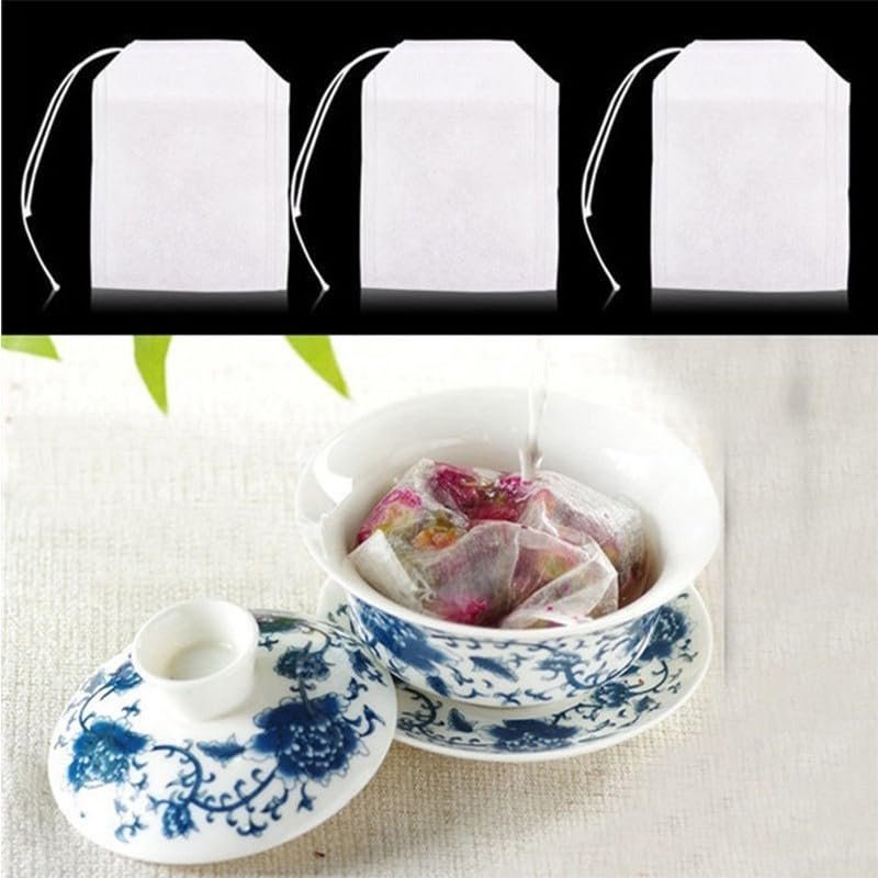 100 Reusable Drawstring Bags for Tea, Herbs, and Spices