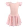 Greabuy Girls' Ballet Leotard with Sparkly Sequins and Tutu Skirt, Blue, 150 cm view 3