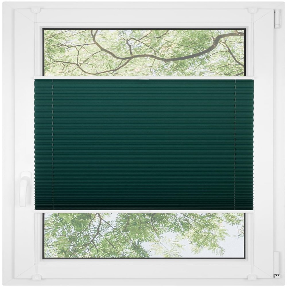 RENA No-Drill Pleated Blind for Windows & Doors, Made-to-Measure Blackout, Bottle Green, 65 x 160 cm