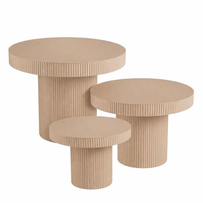 MICA Decorations Lux Side Table Set of 3, Iron, Light Brown, 55 x 70 cm