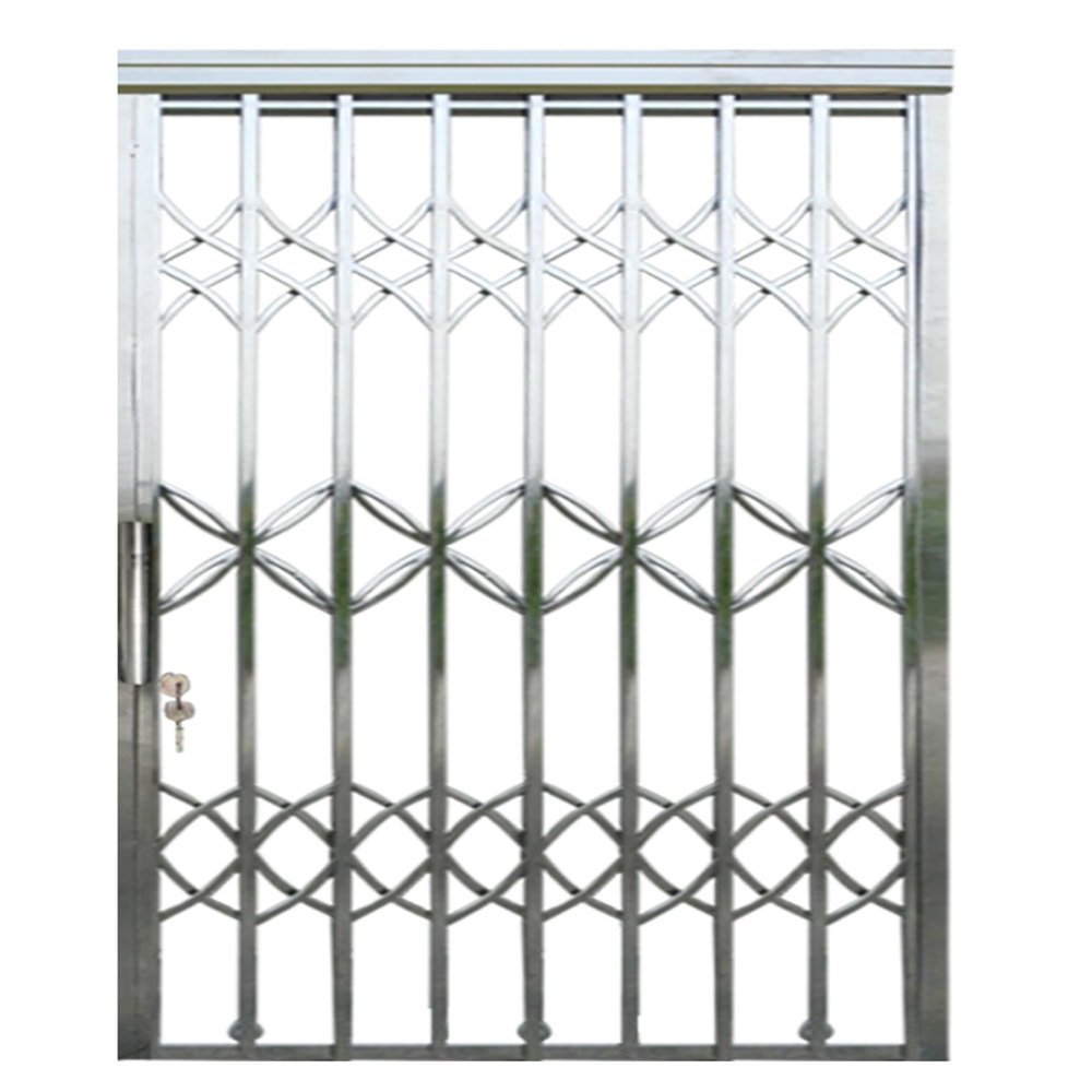 Stainless Steel Security Grille Door – Retractable Folding Sliding Gate with Double Panels