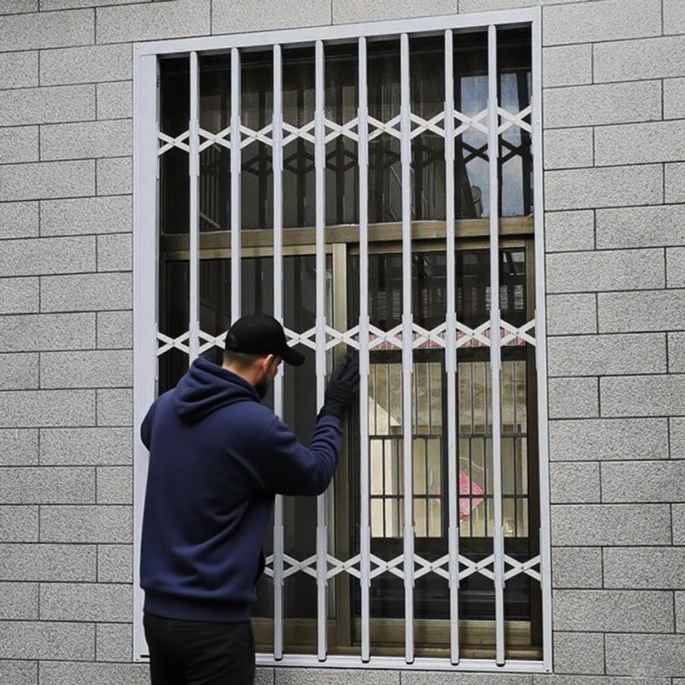 Anti-Theft Window Security Grille with Lockable Accordion Barrier