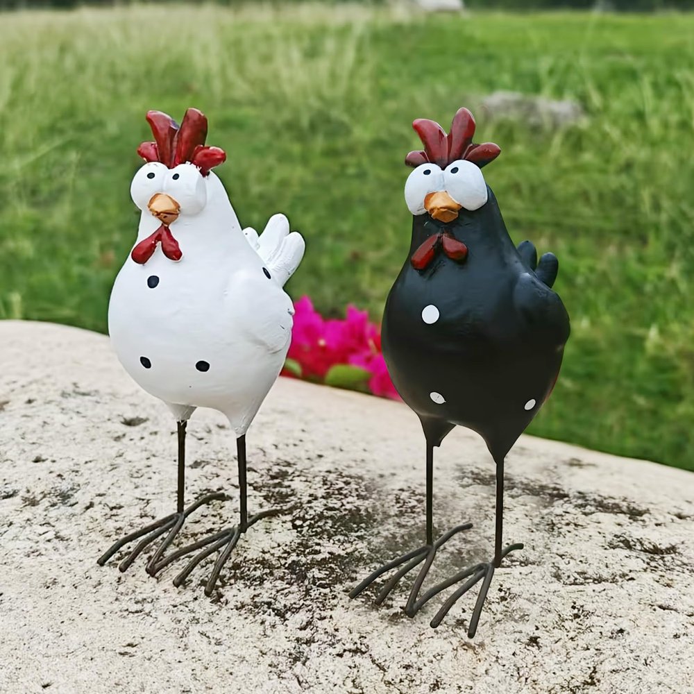 Rooster Garden Figurine, Resin and Metal