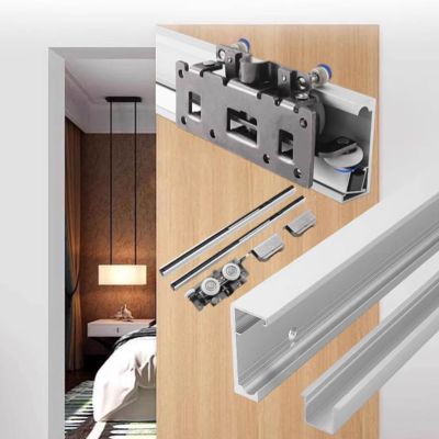 Sliding Door with Mirror and Concealed Track, Floating Wall Mount, Soft-Close Kit for Interior Cabinets and Pocket Doors
