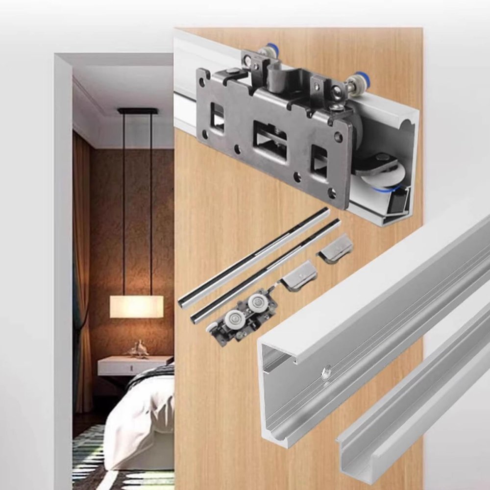 Sliding Door with Mirror and Concealed Track, Floating Wall Mount, Soft-Close Kit for Interior Cabinets and Pocket Doors