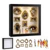 DIY Mini Museum Silhouette Box with LED Light, 8 Gold Frames & 8 Random Figures, Black view 1