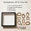 DIY Mini Museum Silhouette Box with LED Light, 8 Gold Frames & 8 Random Figures, Black view 3