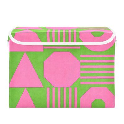 SyXIOP Modern Abstract Foldable Storage Container, 40 L, with Handles, Pink/Green, 42 x 32 x 30 cm