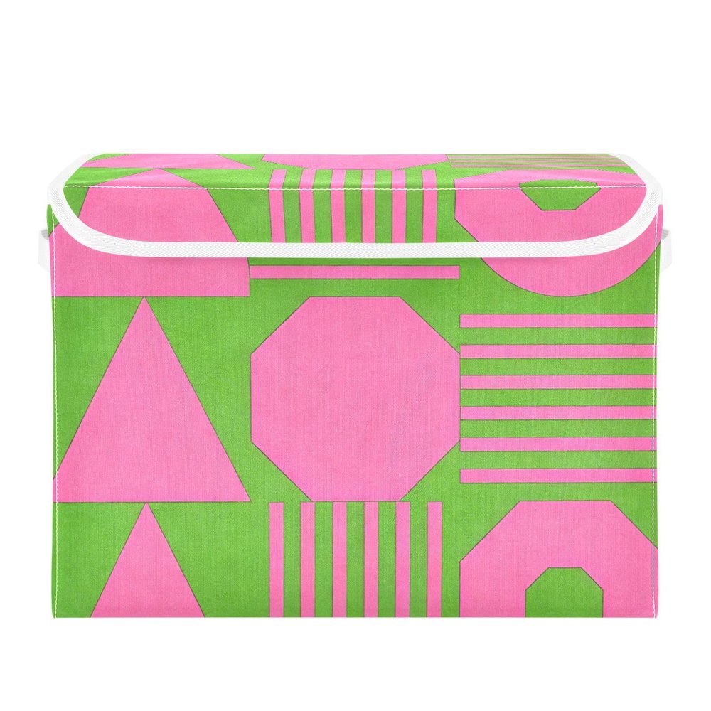 SyXIOP Modern Abstract Foldable Storage Container, 40 L, with Handles, Pink/Green, 42 x 32 x 30 cm