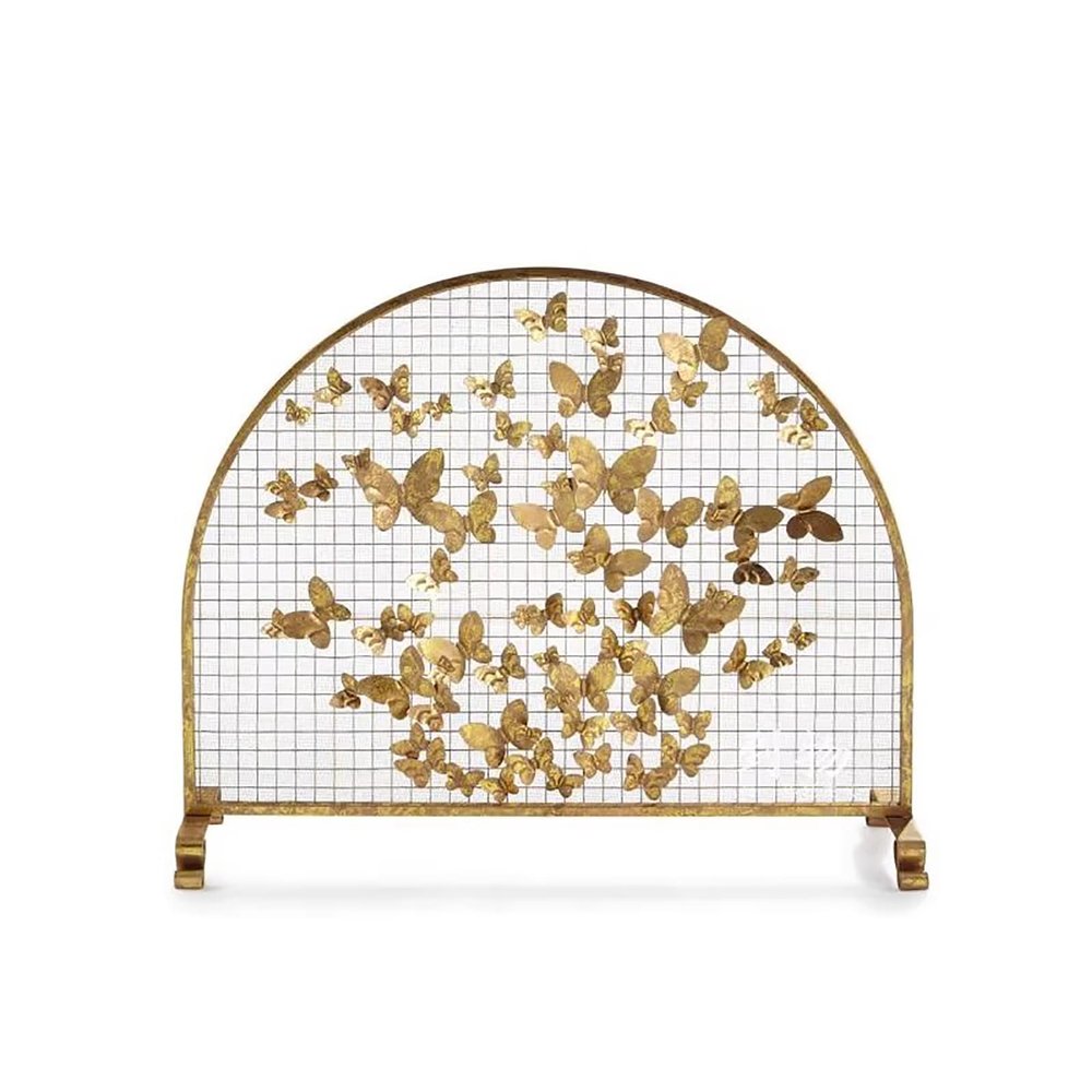 Decorative Curved Fireplace Guard with 3D Butterfly Design