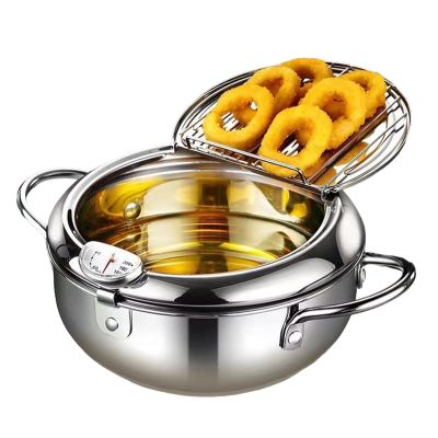 Stainless Steel Fryer Pot for Household Induction Cooktops with Thermometers