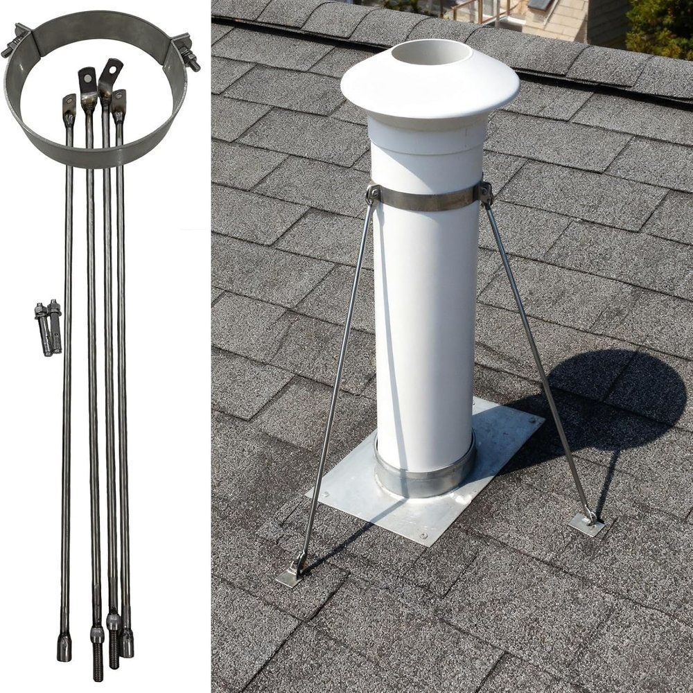 Outdoor Roof Chimney Support Bracket, Universal Steel Pipe Set