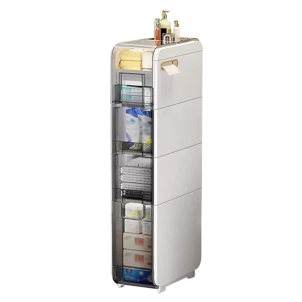 Tall Rolling Storage Cabinet with Clear Drawers