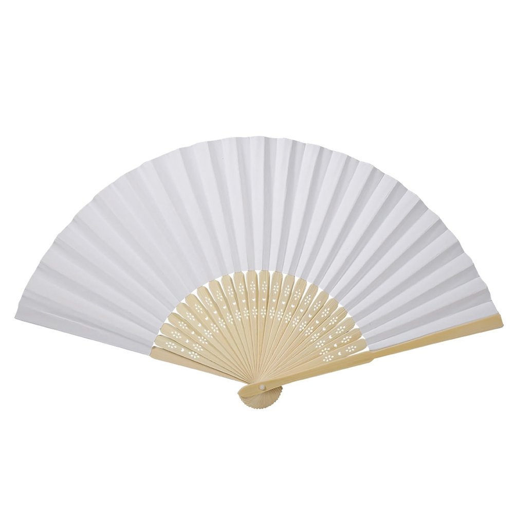 OEBUAFI Paper Folding Fan, Blank Hand Fan for DIY Calligraphy Painting, Wedding Decoration (White)