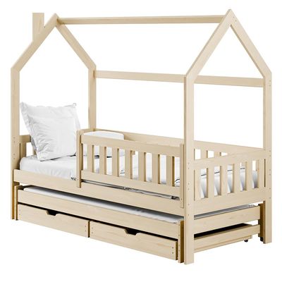 Monkey Extendable Kids' Bed 80 x 180 cm, Pine, House-Shaped