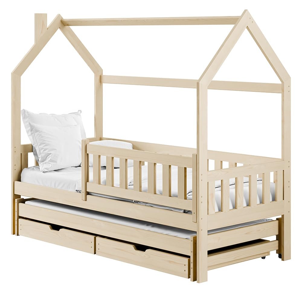 Monkey Extendable Kids' Bed 80 x 180 cm, Pine, House-Shaped