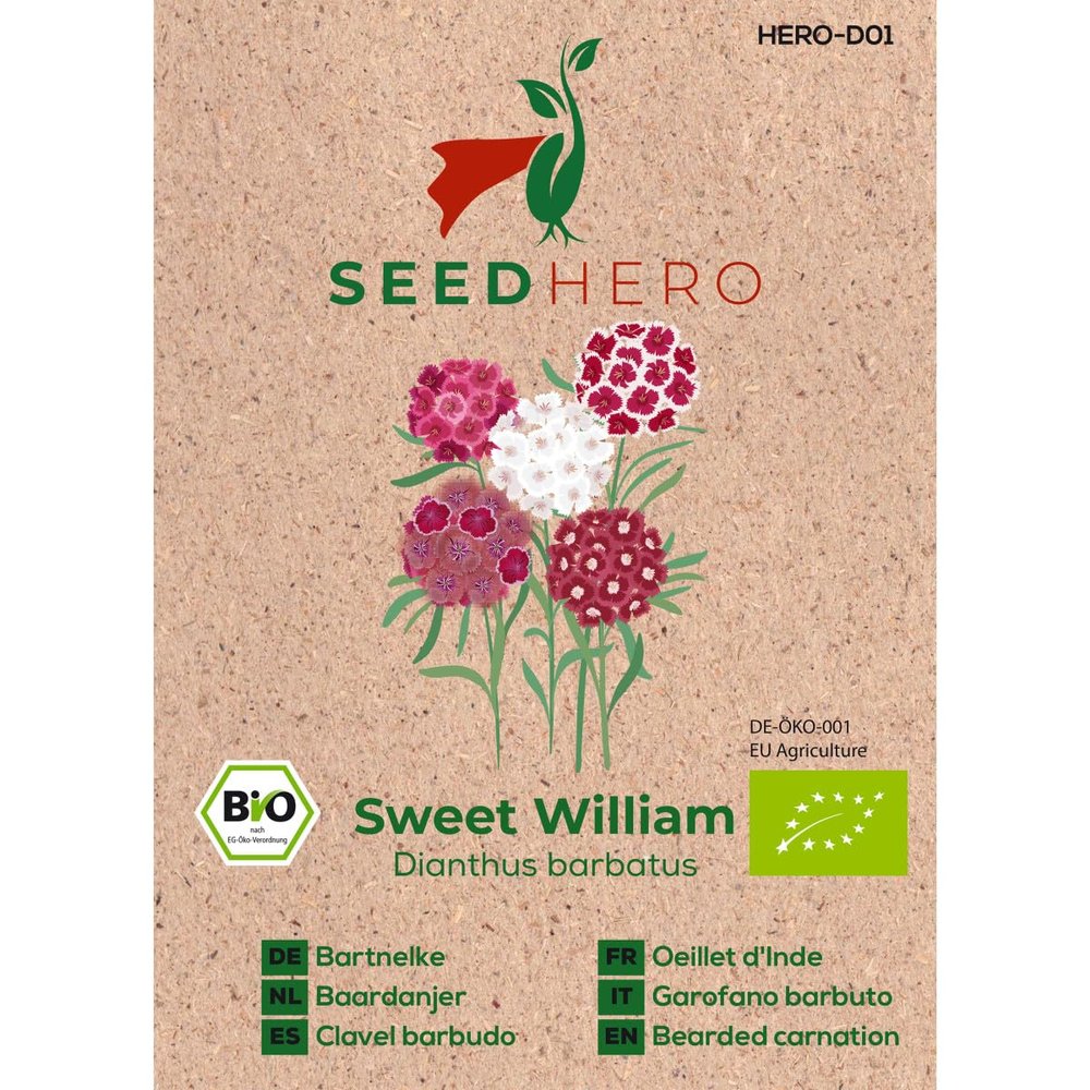 Seedhero Organic Sweet William Flower Seeds, 5-Pack, Approx. 500 Plants