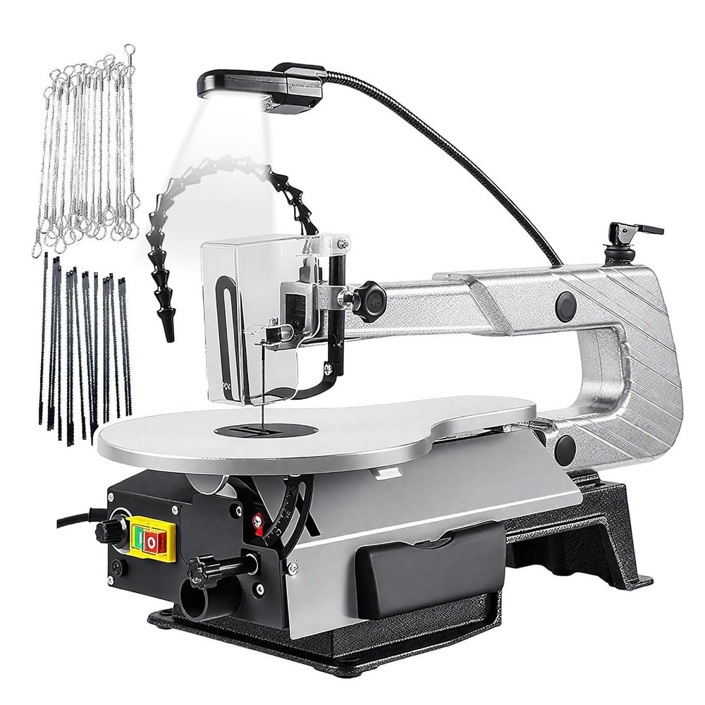 Desktop Scroll Saw with Tilting Table, Work Light, and Variable Two-Way Speed for Precision Woodworking