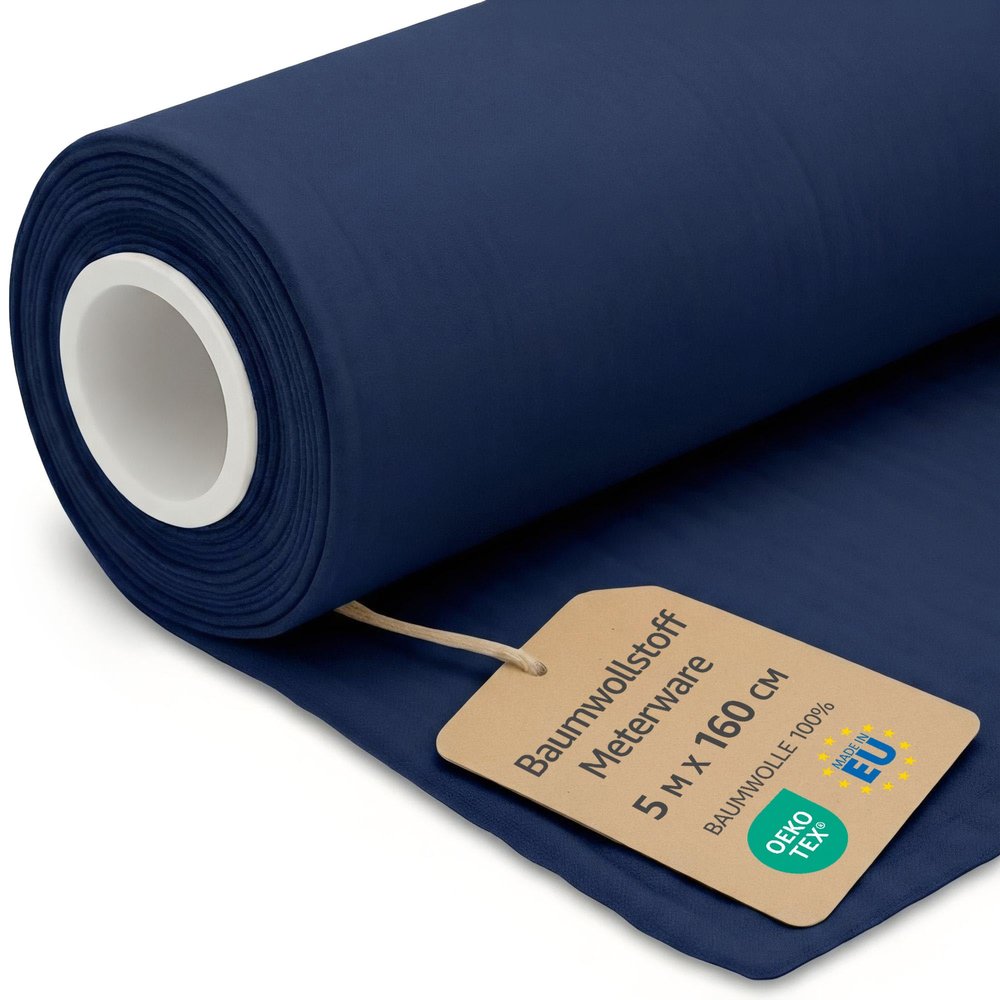 Cotton Fabric by the Meter, 5 m x 160 cm, Navy Blue, Oeko-Tex