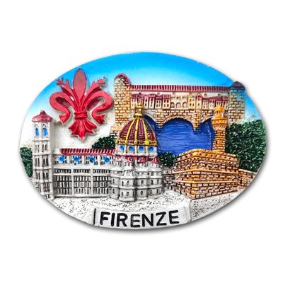 3D Magnet Florence - Oval Lily with Old Bridge, Old Palace, Dome