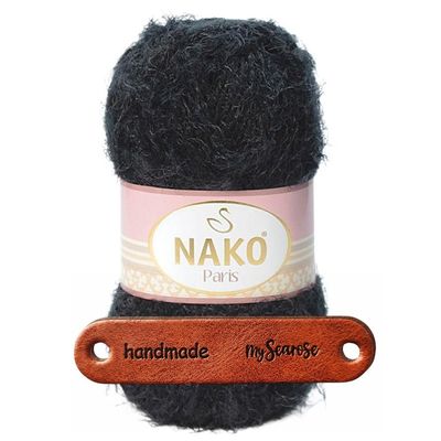 NAKO Paris 217 Black Premium Yarn, 100 g, Soft Fluffy Yarn with mySearose Label