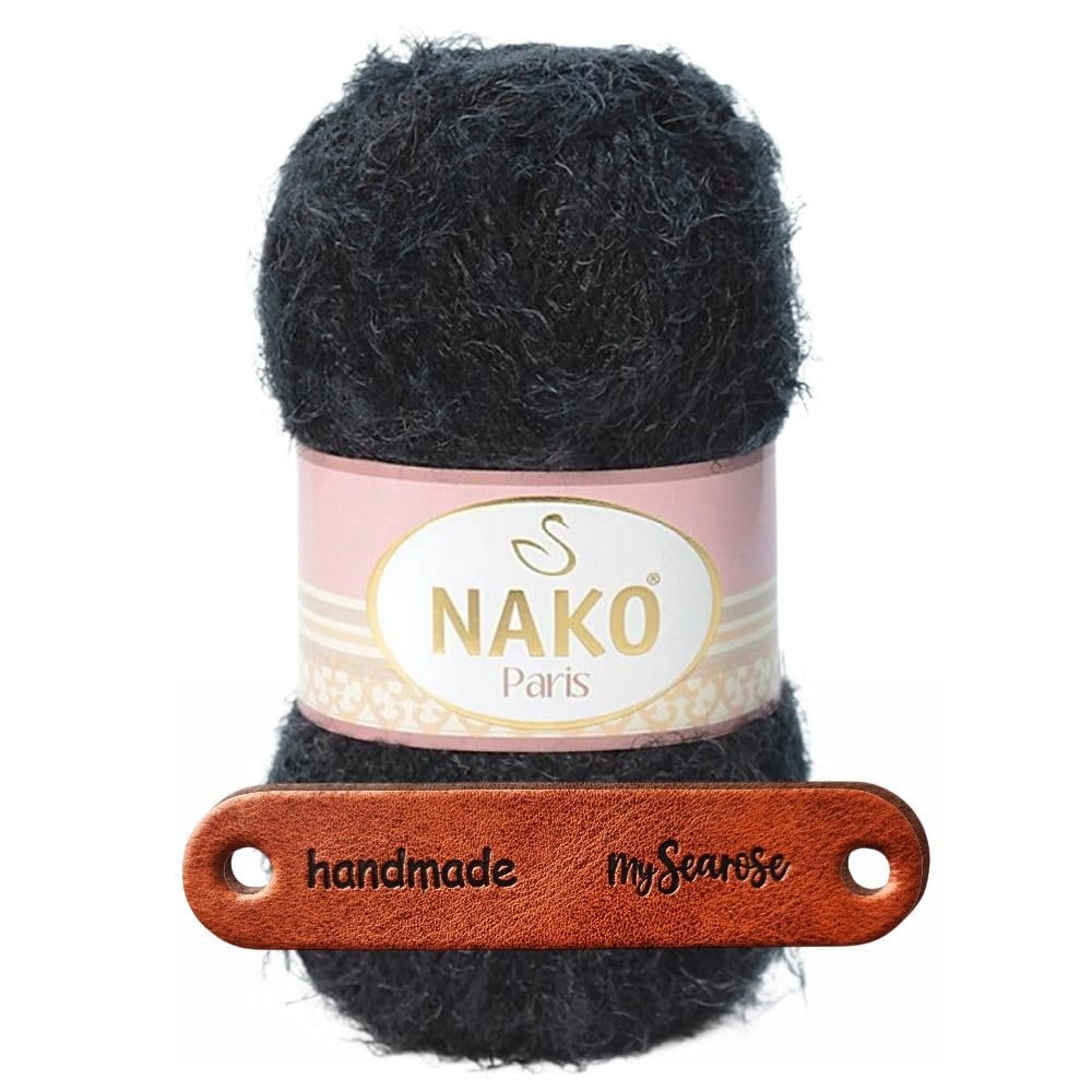 NAKO Paris 217 Black Premium Yarn, 100 g, Soft Fluffy Yarn with mySearose Label