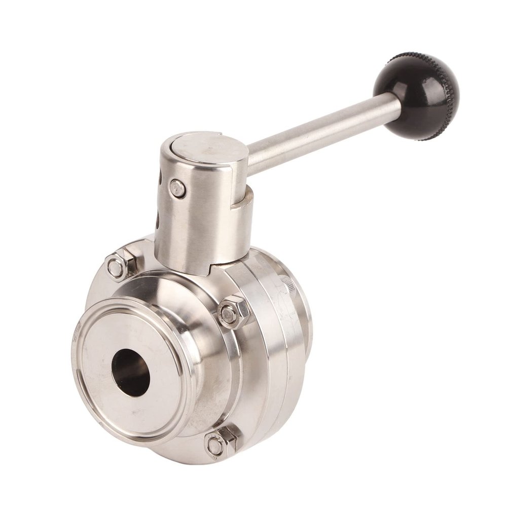 304 Stainless Steel Butterfly Three-Way Clamp Valve, Sanitary Quick-Connect, PN1.6, 150°C, OD 32 mm
