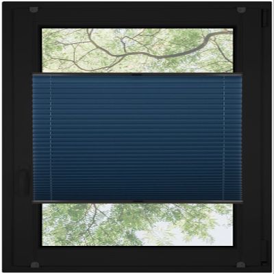 RENA No-Drill Pleated Blind for Windows, Made-to-Measure Blackout Shade, Navy, 75 x 200 cm, Anthracite Mechanism