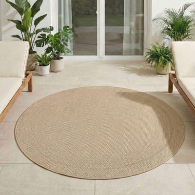 Carpetsale24 Round Outdoor Rug, 80 cm, Beige, Weatherproof and UV-Resistant