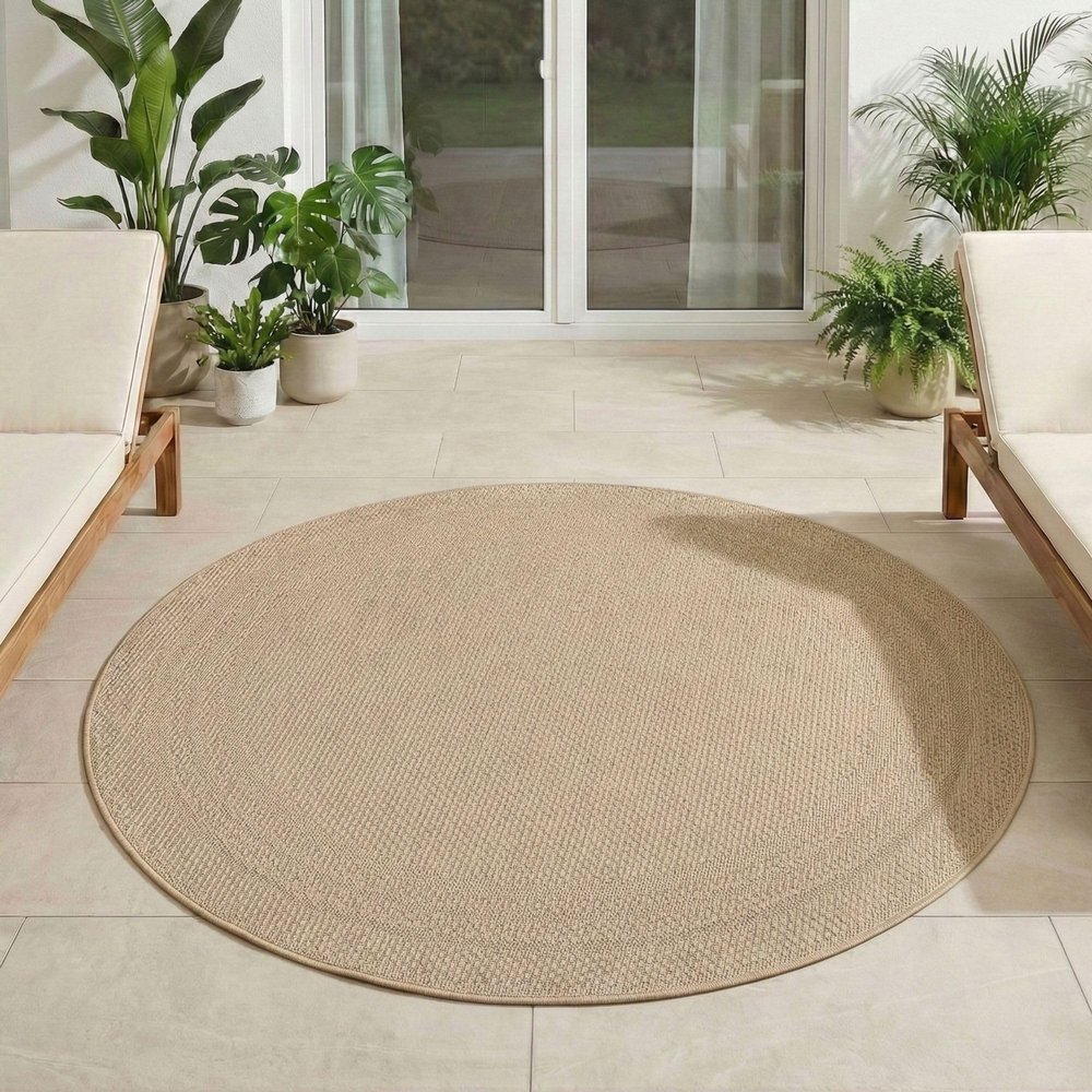 Carpetsale24 Round Outdoor Rug, 80 cm, Beige, Weatherproof and UV-Resistant