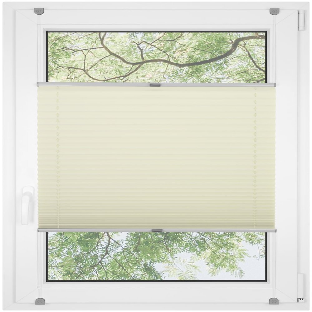 RENA No-Drill Pleated Blind for Windows and Doors, Made-to-Measure Blackout Blind, Indoor Window Blind, Ecru, 60 x 80 cm, Gray Mechanism
