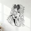 Geisha with Flowers Paper Wall Sticker 34 x 43.1 cm, Easy to Apply, Black view 1