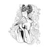 Geisha with Flowers Paper Wall Sticker 34 x 43.1 cm, Easy to Apply, Black view 2