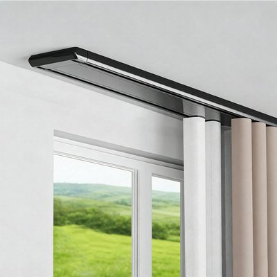 Heavy-Duty Double Curtain Track, Aluminum Ceiling Rail, Ultra-Thin Internal-Runner Track, Black, 3.4 m