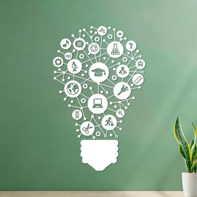 Paper Wall Decal, Science Classroom Light Bulb Design, 48 x 75.2 cm, Residue-Free Removable, White