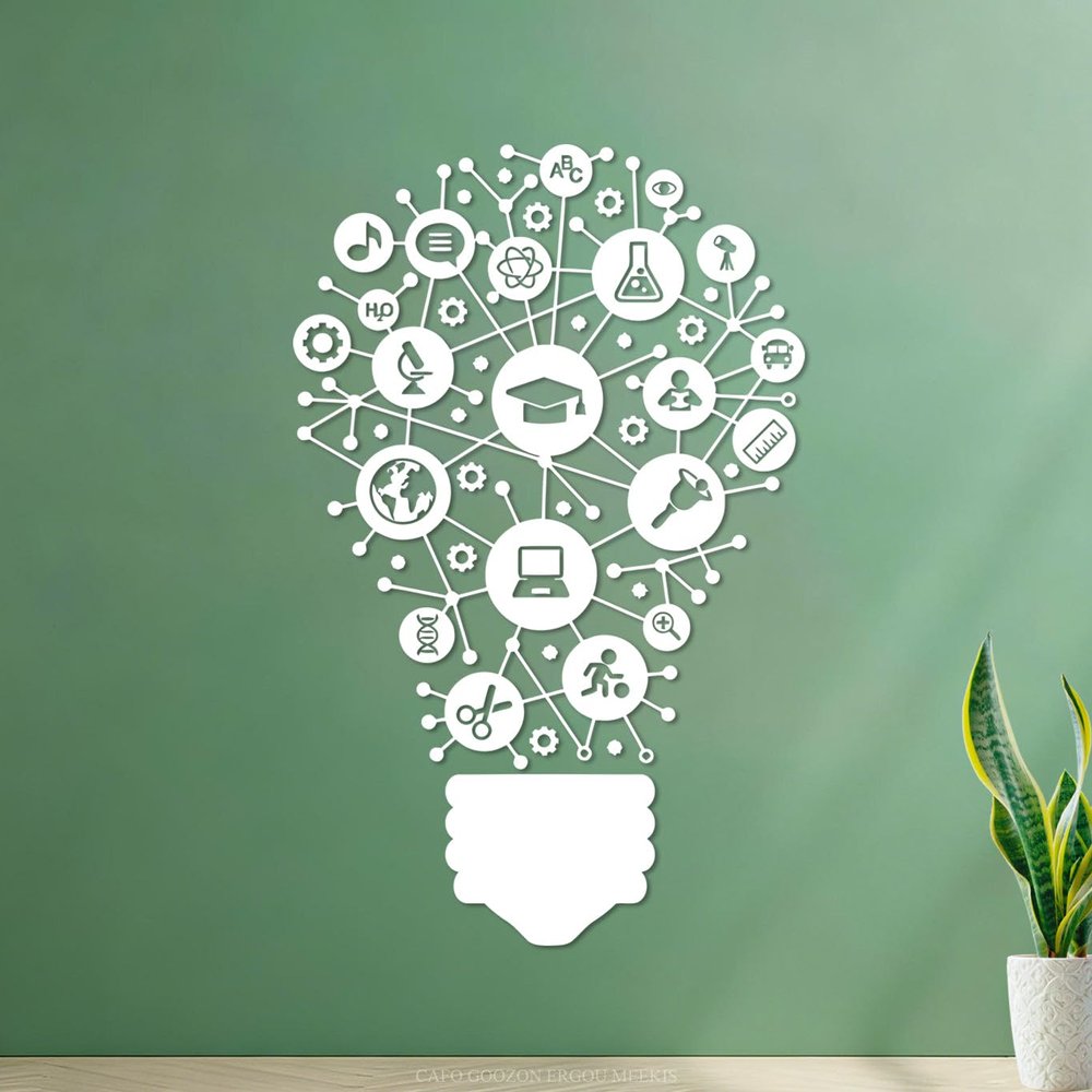 Paper Wall Decal, Science Classroom Light Bulb Design, 48 x 75.2 cm, Residue-Free Removable, White