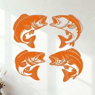 Vinyl Wall Decal, Four Detailed Vintage Perch Fish, 54 x 55.3 cm, Orange