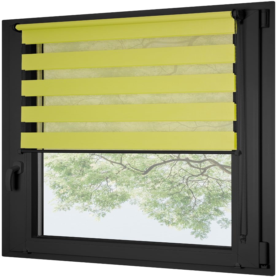 RENA Roller Blinds for Windows Without Drilling - Day and Night - Double Roller Blind with Hooks - Ready to Use - Window Blind - Anthracite, Adjustable Chain - 95 x 130 cm - Lime - Anthracite Mechanism