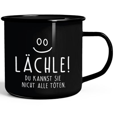 MoonWorks Black Enamel Mug – “Smile, You Can’t Kill Them All”