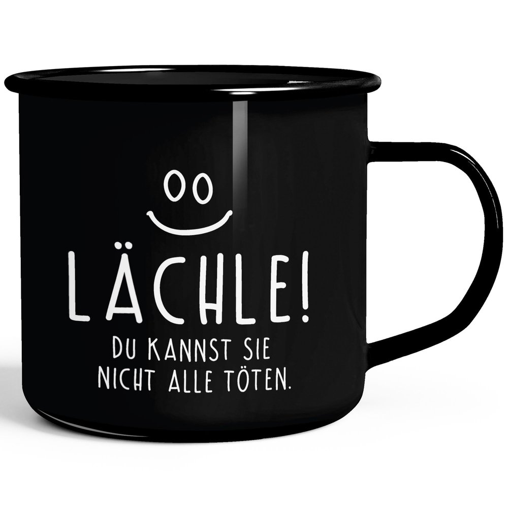 MoonWorks Black Enamel Mug – “Smile, You Can’t Kill Them All”