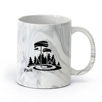 LAYEHDF Ceramic Mug for Home and Office, Natural Trees Forest Grass Vacation, 11 oz/320 ml, Marble Black