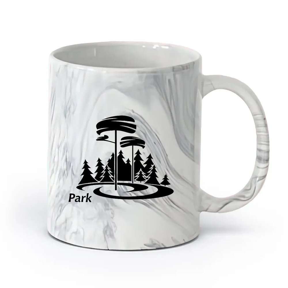 LAYEHDF Ceramic Mug for Home and Office, Natural Trees Forest Grass Vacation, 11 oz/320 ml, Marble Black