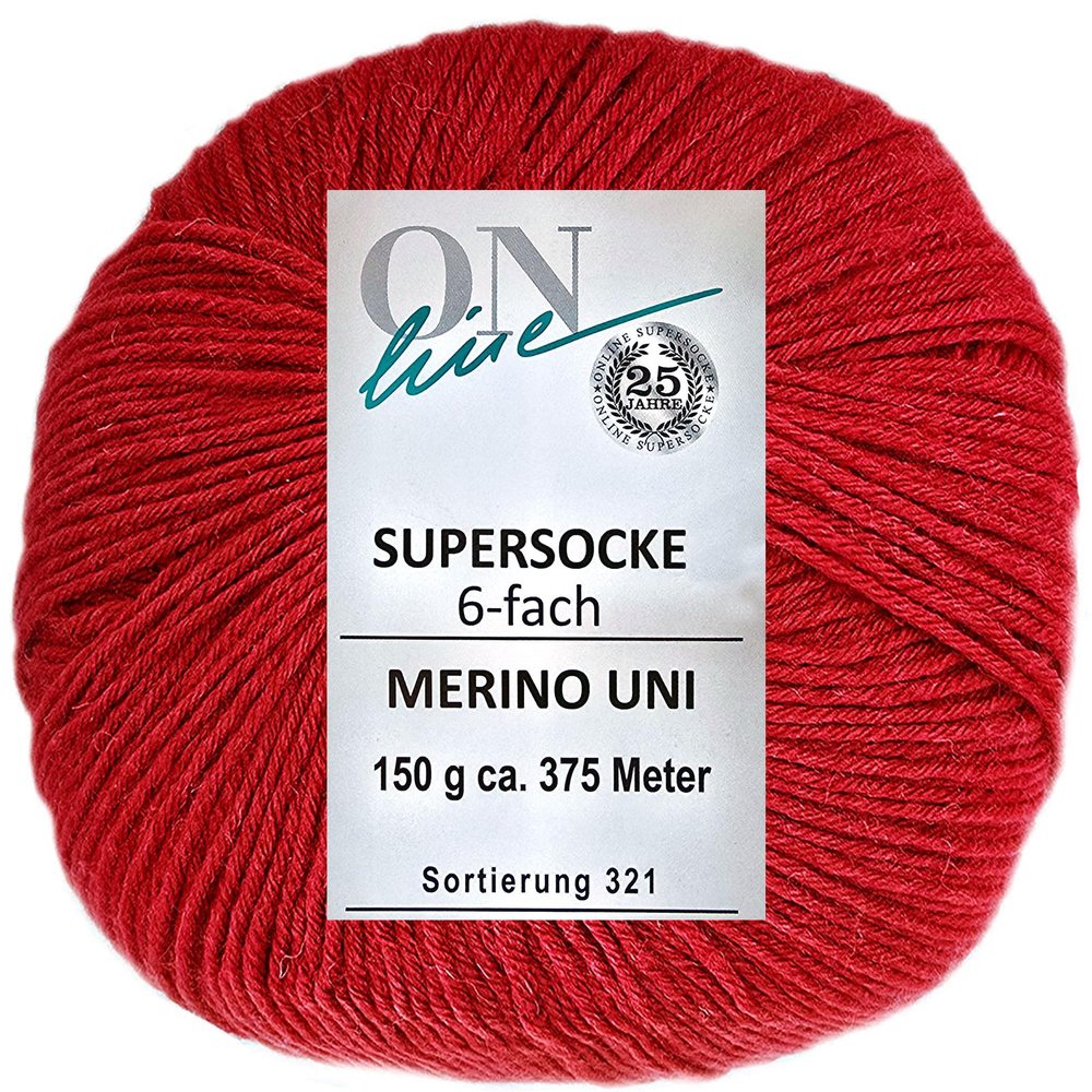 150 g ONline Supersocke 6-Ply Merino Solid (5014 Red)