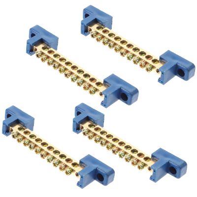FRCOLOR 4-Piece 10-Hole Copper-Brass Distribution Terminal Block with Plastic Insulation
